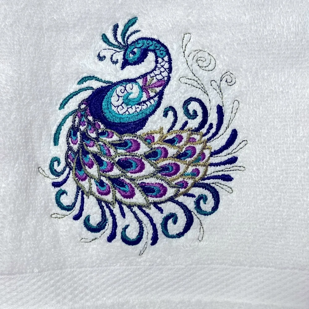Peacock embroidered hand towel